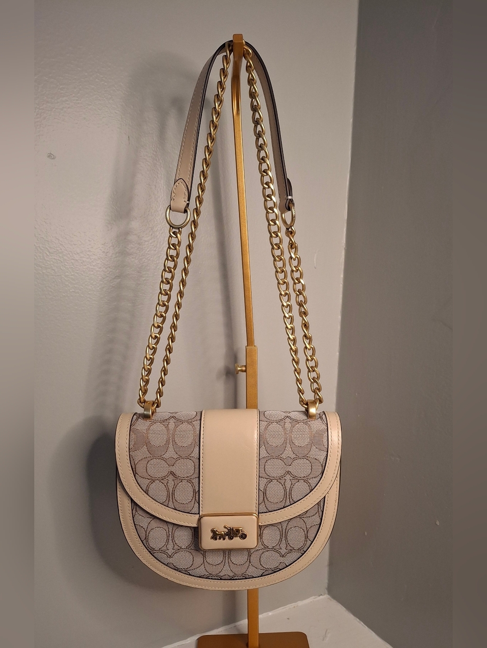 Coach Alie Saddle Bag Signature Jacquard Stone Ivory 3464 EUC